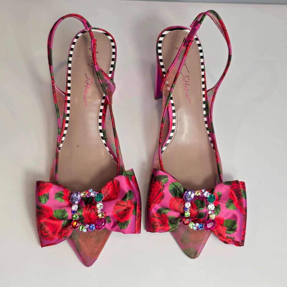 Betsey Johnson Audree Pointed Toe Slingback Pumps Sz 10 Embellished Metallic - Picture 2 of 8